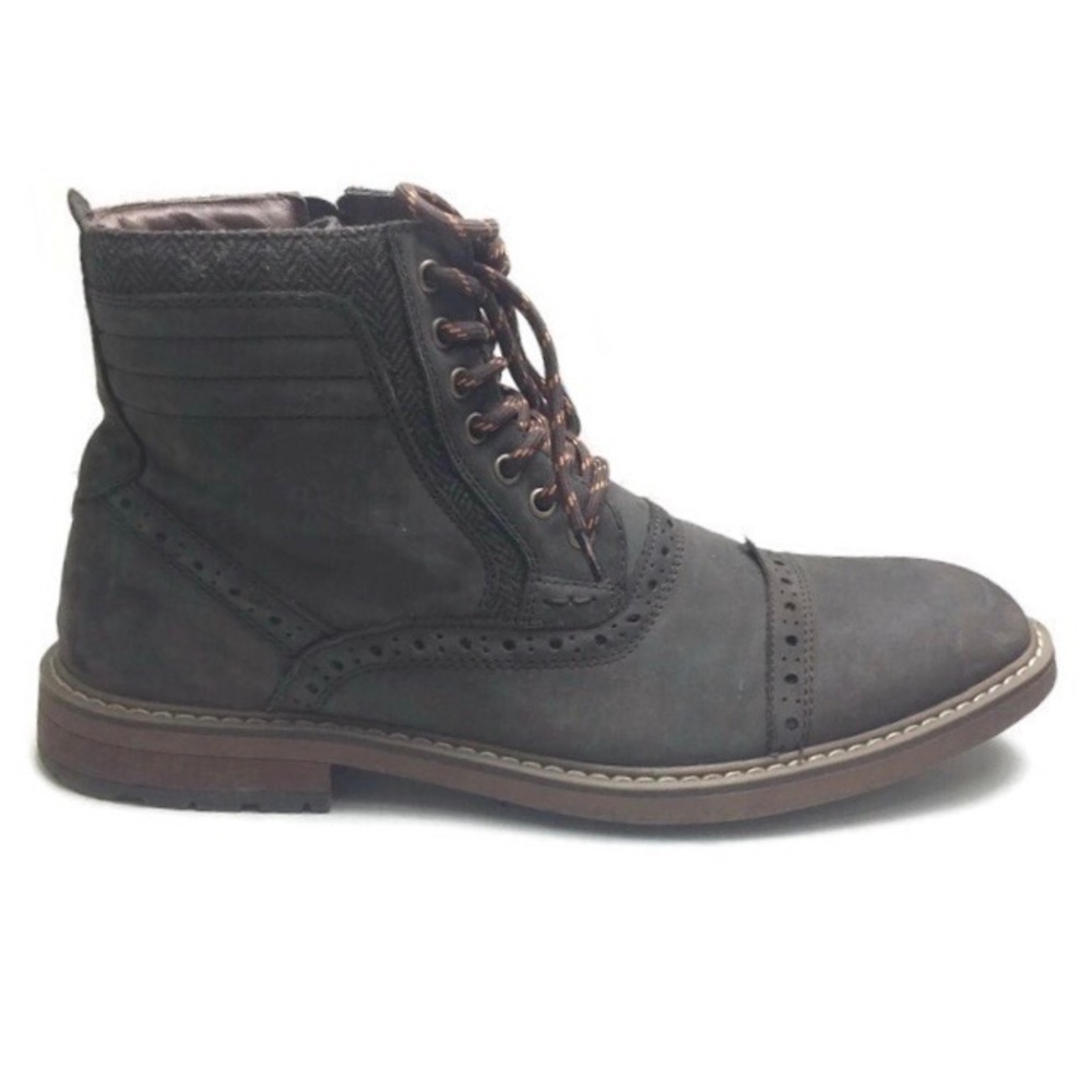 Arkbird Oxford Brown Leather Herringbone Side Zip Lace-Up Boots Size 9.5